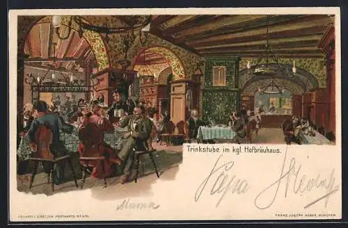 Künstler-Lithographie München, Trinkstube im kgl. Hofbräuhaus, Gäste an den Tischen sitzend