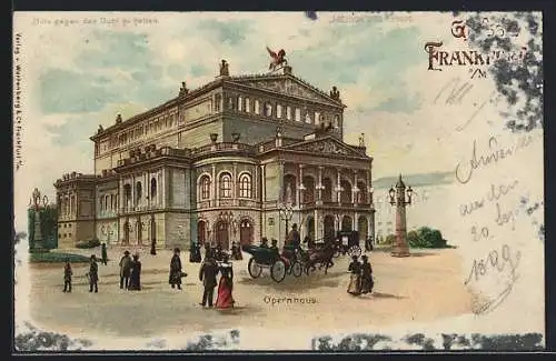 Lithographie Frankfurt a. M., Ansicht vom Opernhaus, Halt gegen das Licht: Vollmond