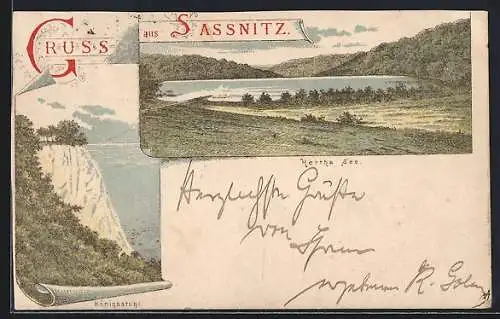 Lithographie Sassnitz, Königsstuhl und Hertha-See