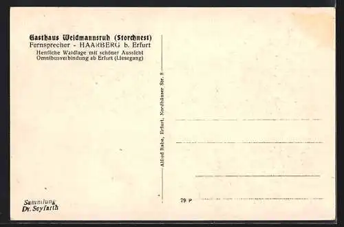 AK Haarberg b. Erfurt, Gasthaus Weidmannsruh (Storchnest), Innenansicht Gastzimmer