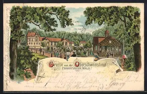 Lithographie Frankfurt-Sachsenhausen, Restaurant Oberschweinstiege im Frankfurter Wald