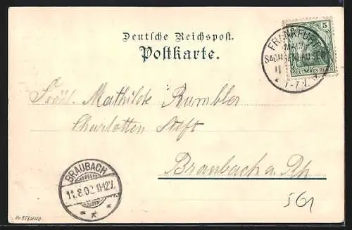 Lithographie Frankfurt-Sachsenhausen, Turnverein Sachsenhausen, Clubhaus, Athlet mit Hantel & Bierkrug