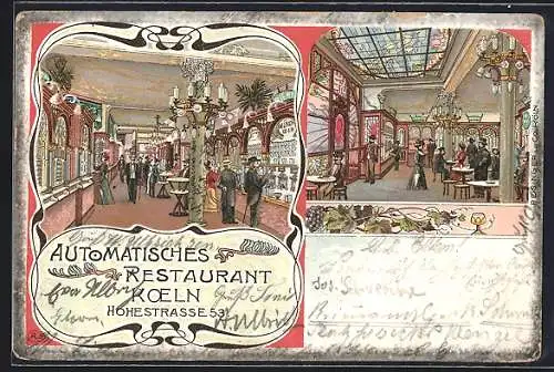 Lithographie Köln, Automatisches Restaurant, Hohestrasse 53, Innenansichten