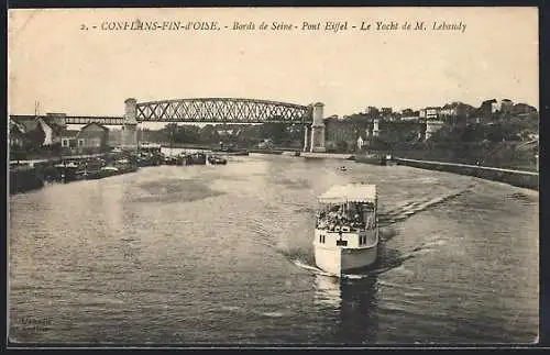 AK Conflans-Fin-d`Oise, Bords de Seine-Pont Eiffel-Le Yacht de M. Lebaudy