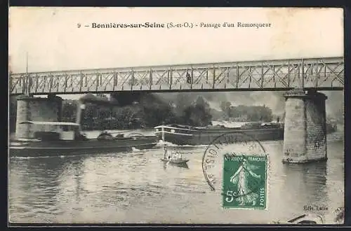 AK Bonnières-sur-Seine, Passage d`un Remorqueur