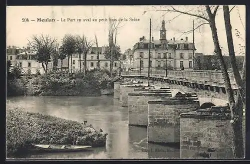 AK Meulan, Le Port en aval au petit bras de la Seine