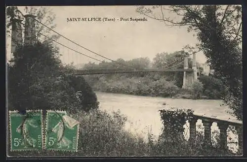 AK Saint-Sulpice-du-Tarn, Pont Suspendu vom Ufer aus