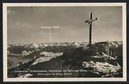 AK Gipfelkreuz am Hafelekar, Blick gegen die Hohen Tauern