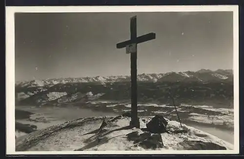 AK Gipfelkreuz mit Hafelekar-Aussicht und Karwendel