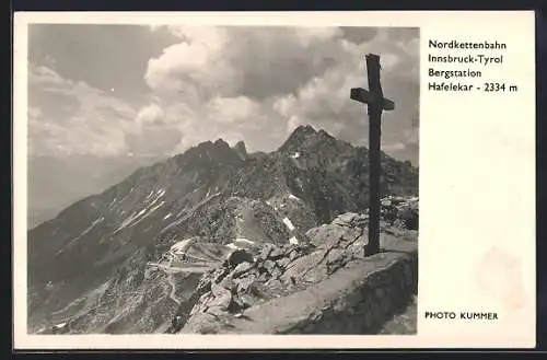 AK Nordkettenbahn Innsbruk-Bergstation Hafelekar mit Gipfelkreuz