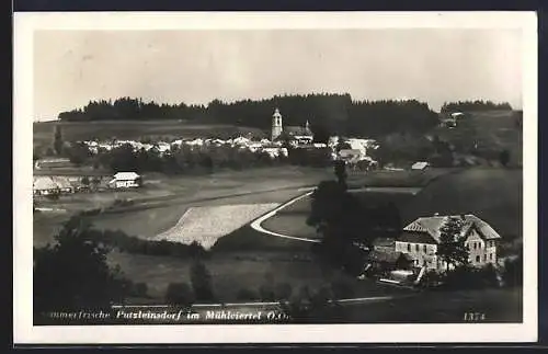 AK Putzleinsdorf im Mühlviertel /O.-Ö., Ortsansicht von einem Berg aus