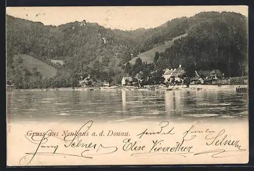 AK Neuhaus a. d. Donau, Ortsansicht über den Fluss