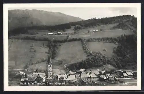 AK Wald /Obersteiermark, Ortsansicht von einem Berg aus