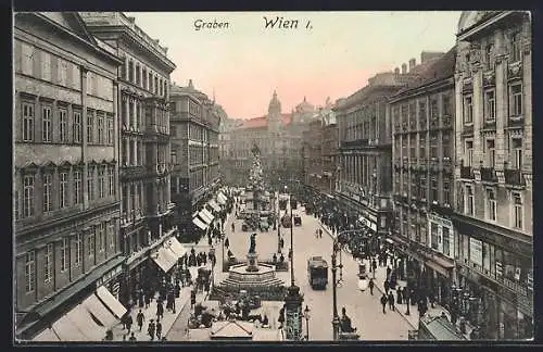 AK Wien I, Graben, Strassenbahn am Brunnen