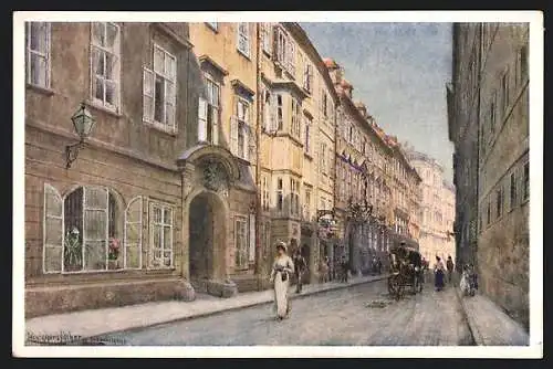 Künstler-AK Ludwig Hans Fischer: Wien, Strasse Johannesgasse mit Passanten