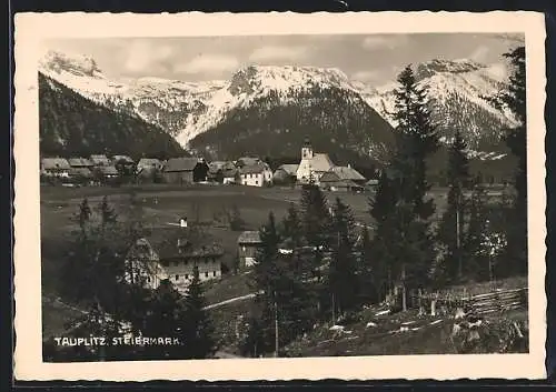 AK Tauplitz /Steiermark, Ortsansicht von einem Berg aus