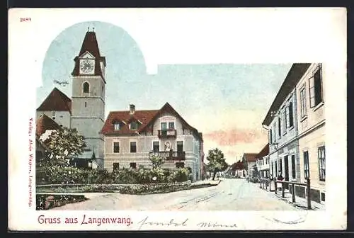 AK Langenwang, Strassenpartie mit der Kirche