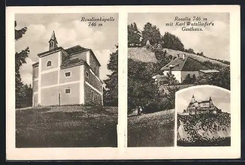 AK Forchtenstein, Rosalia, Gasthaus Karl Wutzlhofer, Rosalienkapelle