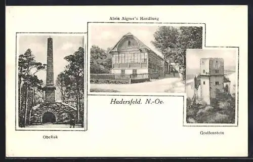 AK Hadersfeld, Alois Aigners Restauration, Schloss, Obelisk