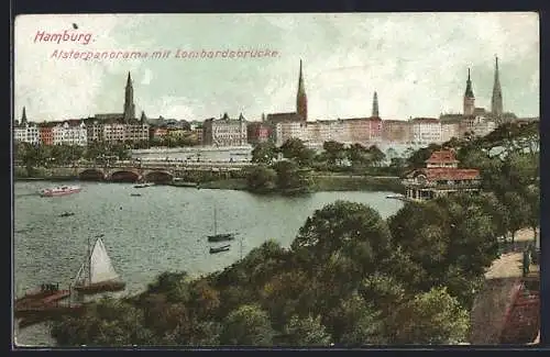 AK Hamburg-Neustadt, Alsterpanorama mit Lombardsbrücke