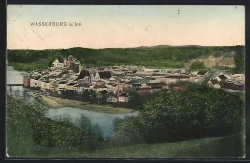 AK Wasserburg a. Inn, Teilansicht mit Kirche