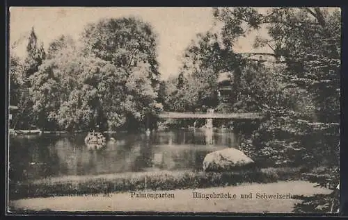 AK Frankfurt-Westend, Palmengarten, Hängebrücke und Schweizerhaus