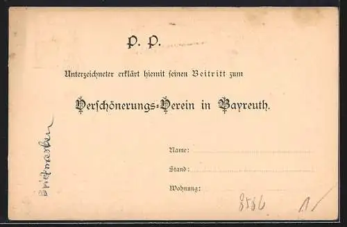 AK Bayreuth, Verschönerungs-Verein, Kassier Leonhard Kropf, Ganzsache