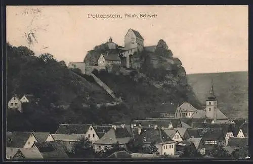 AK Pottenstein, Blick auf die Burgruine Pottenstein