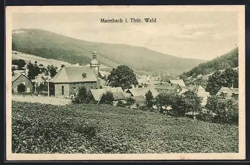 AK Manebach i. Thür. Wald, Teilansicht mit Kirche