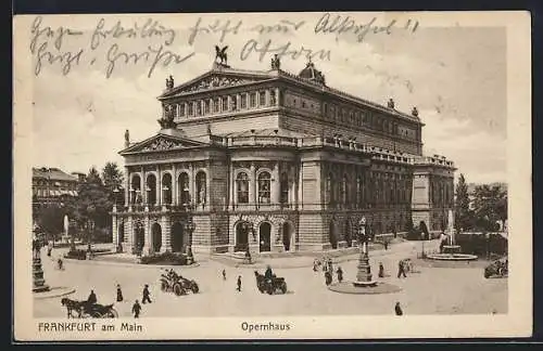 AK Frankfurt am Main, Opernhaus mit Denkmal