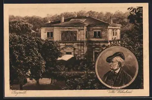 AK Bayreuth, Ansicht der Villa Wahnfried, Portrait von Richard Wagner