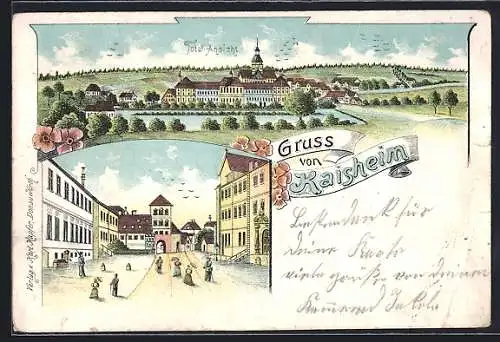 Lithographie Kaisheim, Strassenpartie im Ortskern, Ortsansicht