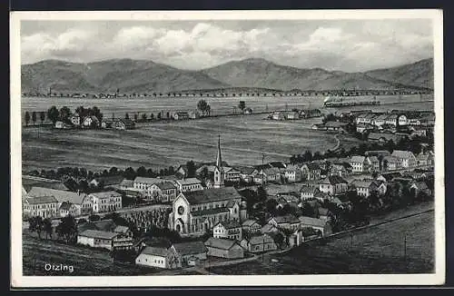 AK Otzing, Ortsansicht mit Blick in die Landschaft