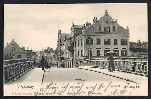 AK Vilsbiburg, Strasse von der Brücke aus