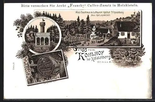 Lithographie Heidelberg, Altes Gasthaus Kohlhof, Posseltslust