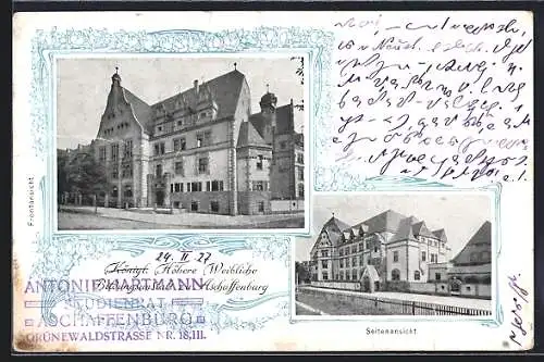 AK Aschaffenburg, Königl. Höhere Weibliche Bildungsanstalt, Grünewaldstrasse 18, III.