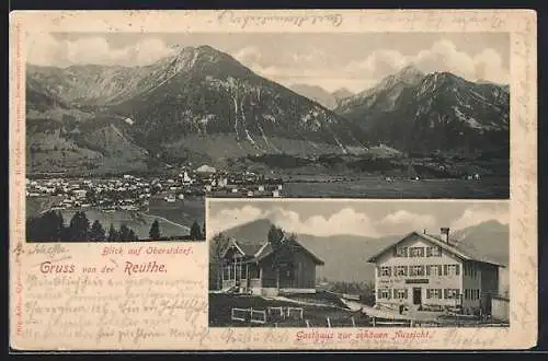 AK Oberstdorf, Gasthaus zur schönen Aussicht, Ortsansicht von der Reuthe aus