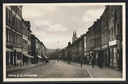 AK Hof, Ludwigstrasse mit Geschäften