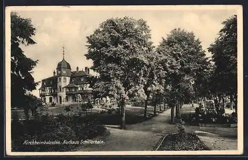 AK Kirchheimbolanden, Kurhaus Schillerhain mit Parkanlage und Statue