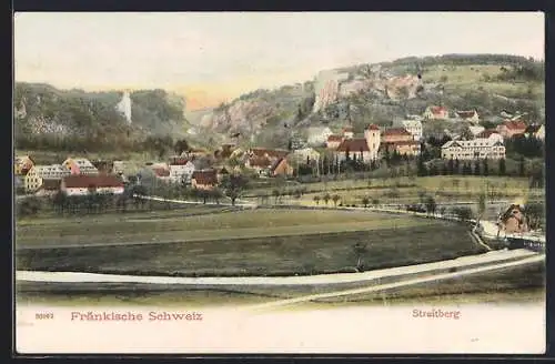 AK Streitberg /Fränkische Schweiz, Gesamtansicht mit Brücke u. Landstrasse aus der Vogelschau