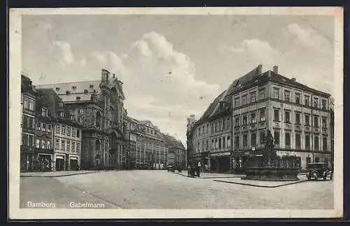 AK Bamberg, Gabelmann-Brunnen mit Strassenkreuzung