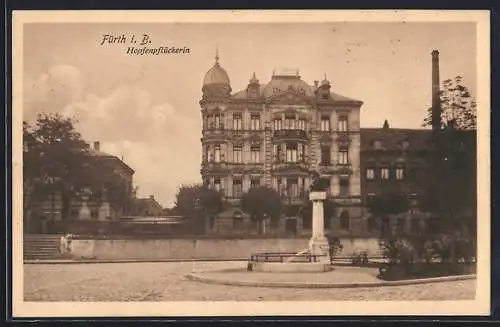 AK Fürth i. B., Hopfenpflückerin, Ortspartie