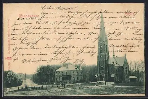 AK Hamburg-Blankenese, Ortspartie mit Kirche und Strasse