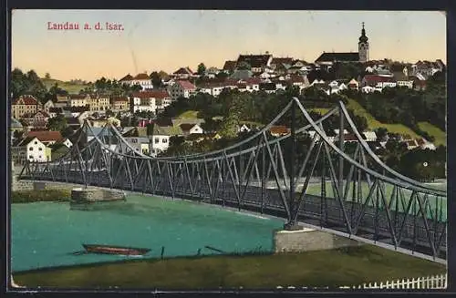 AK Landau a. d. Isar, Ortsansicht mit Brücke