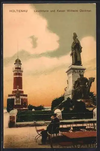 AK Holtenau, Leuchtturm und Kaiser Wilhelm Denkmal