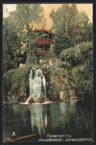 AK Frankfurt-Westend, Palmengarten, Schweizerhaus, Grotte und Wasserfall