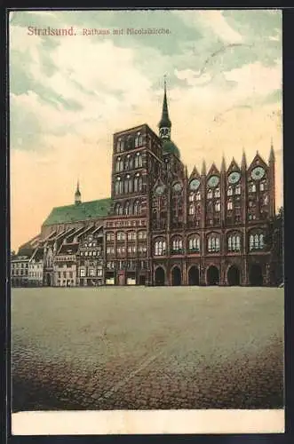 AK Stralsund, Rathaus mit Nicolaikirche