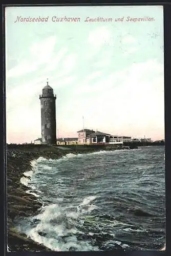 AK Cuxhaven, Leuchtturm und Seepavillon