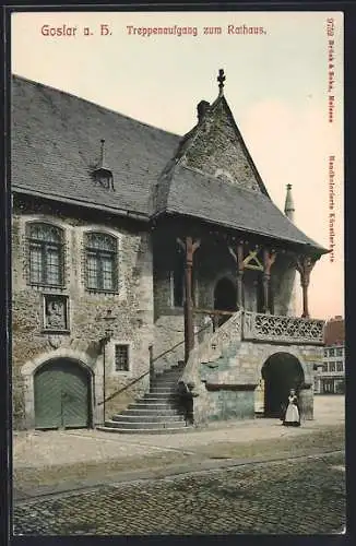 AK Goslar a. H., Treppenaufgang zum Rathaus