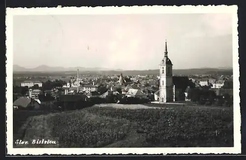 AK Slov. Bistrica, Ortsansicht mit Kirche u. Fernblick